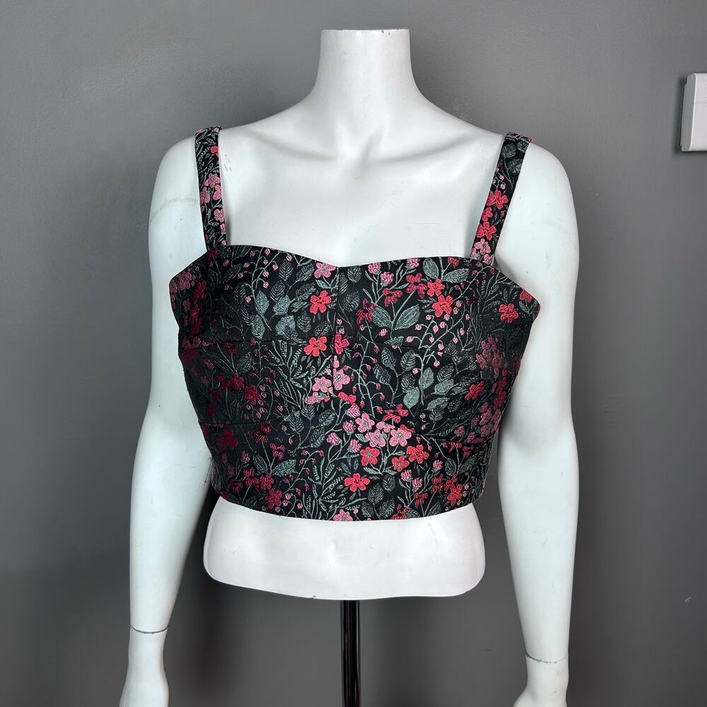 Anthropologie Hutch corset top size 8 jacquard floral bralette black metallic - Picture 2 of 7